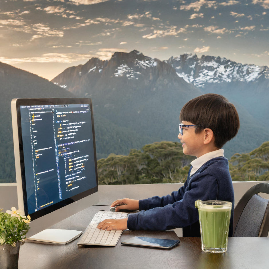 A child coding like a pro in an outdoor setting