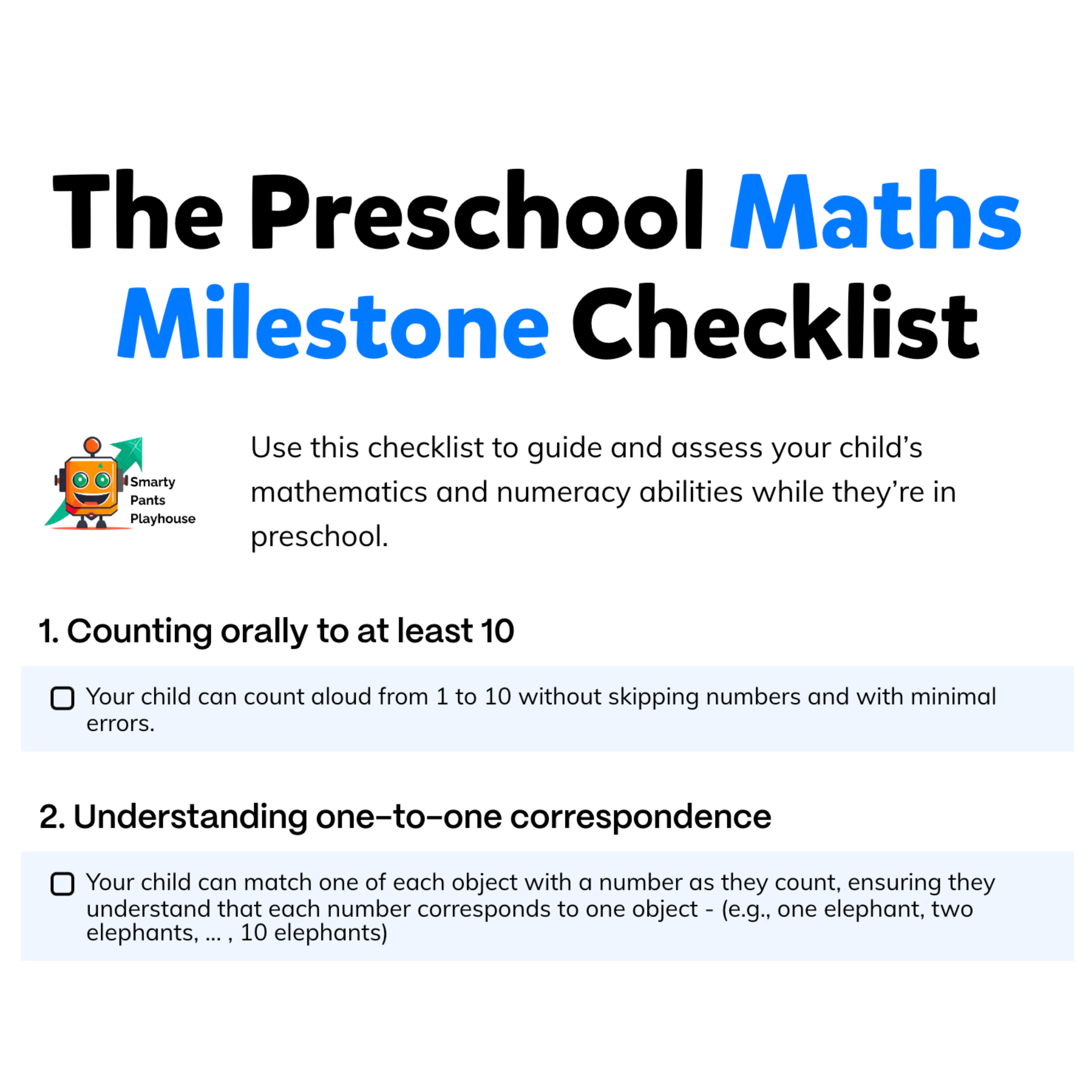 The Preschool Maths Milestone Checklist