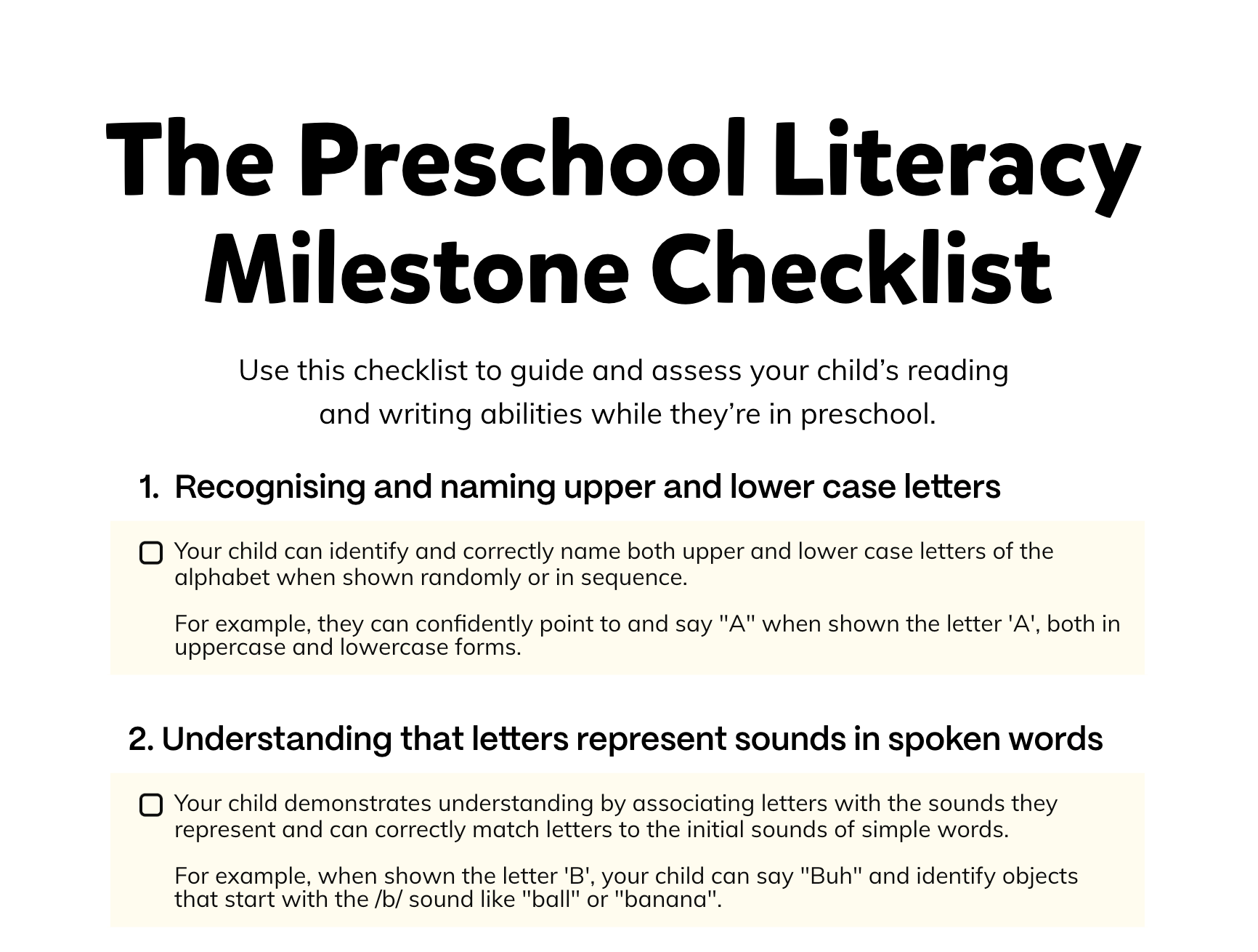 The Preschool Literacy Milestone Checklist