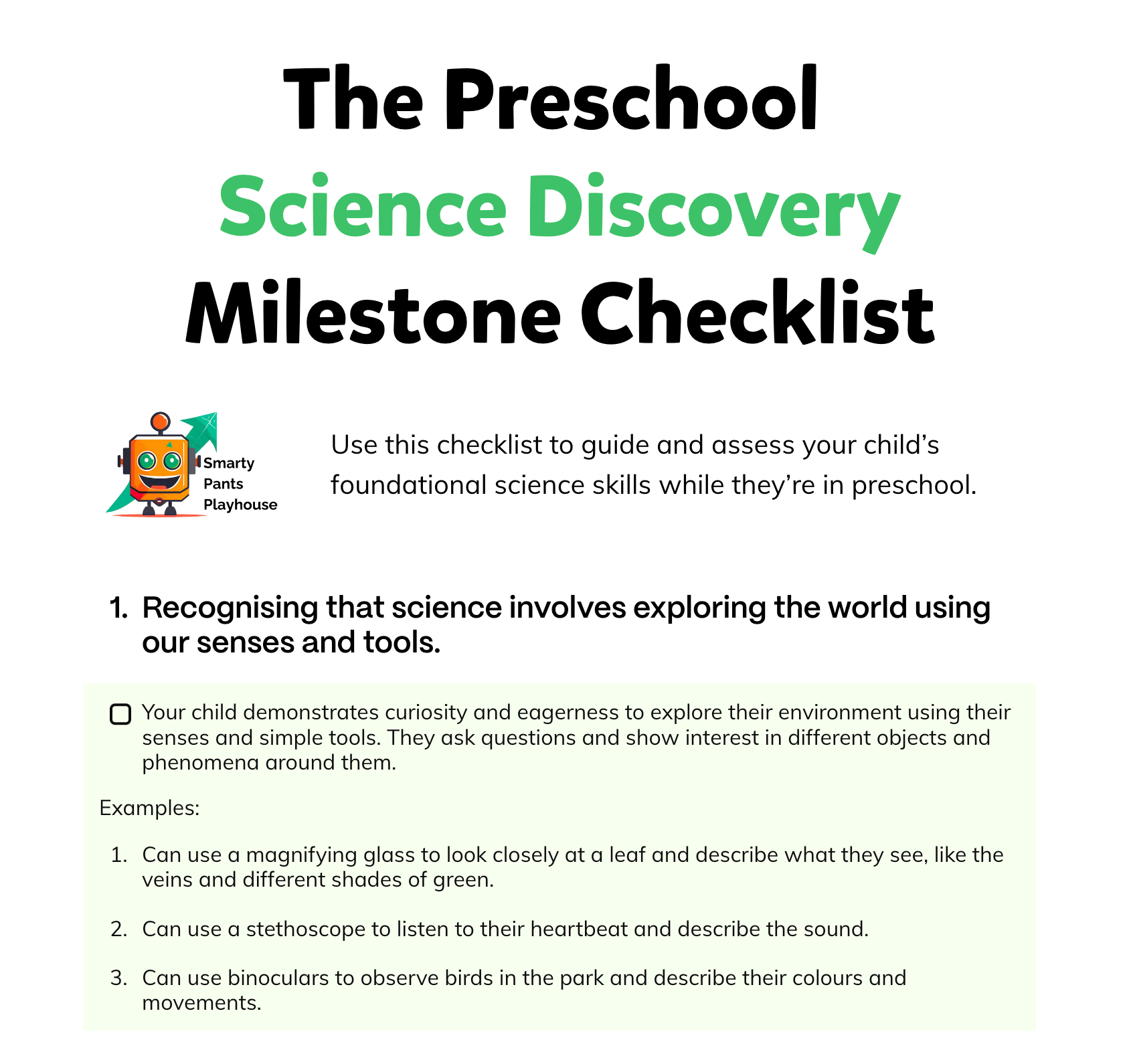 The Preschool Science Discovery Milestone Checklist